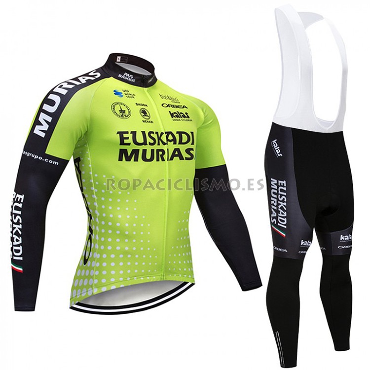 2018 Maillot Euskadi Murias Tirantes Mangas Largas Verde y Negro